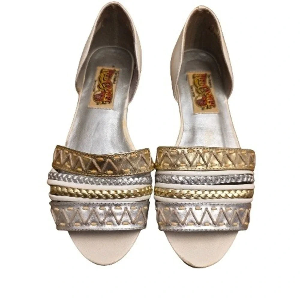 Vintage Red Camel White Gold Silver Strappy Embellished Sandals 80s  sz 5 Rare‎
